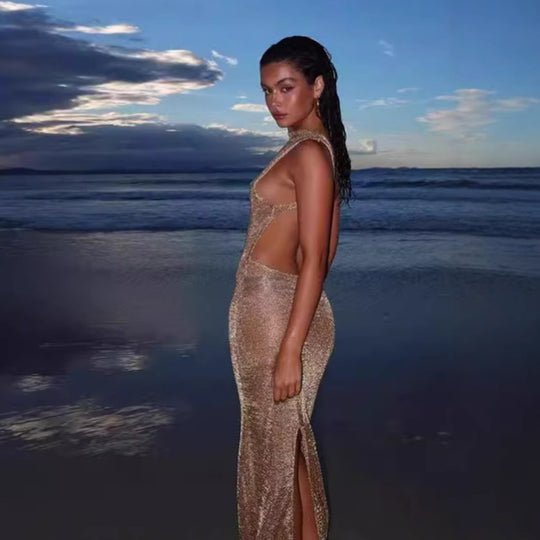 Damen Transparente Maxikleid mit schimmerndem Effekt EB