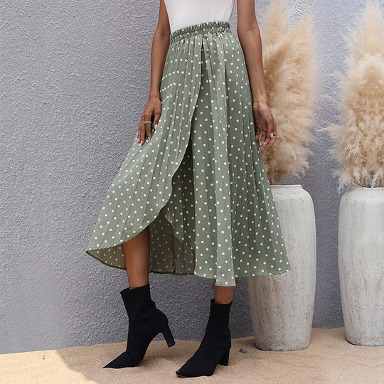 Damen asymmetrischer Maxirock mit Punkten und elegantem Schlitz EB