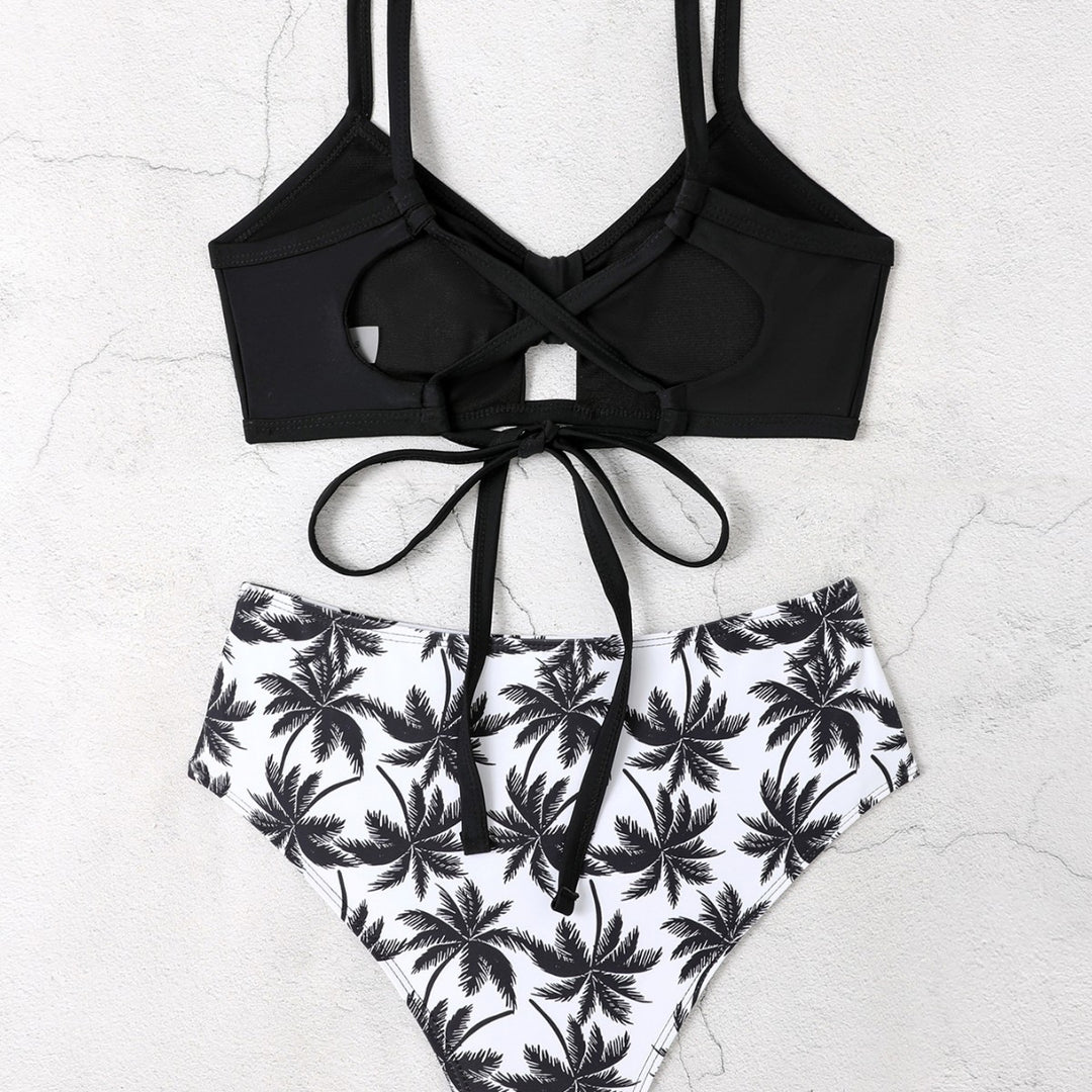 Damen Bikini-Set mit floralem Hochbund und modischem Knoten EB