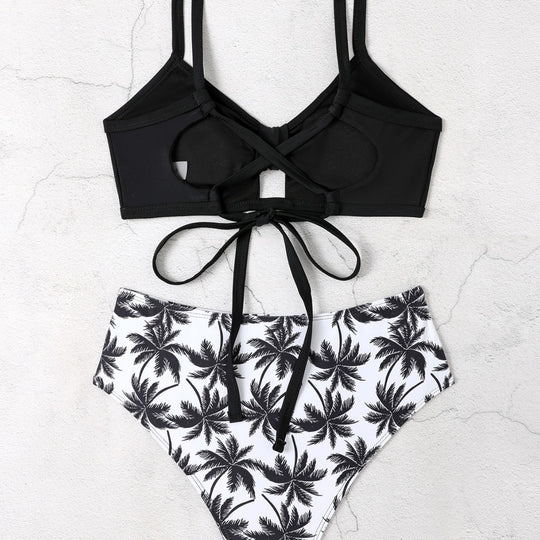 Damen Bikini-Set mit floralem Hochbund und modischem Knoten EB