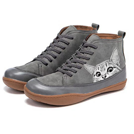 Damen modische High-Top Sneakers mit Katzenmotiv EB