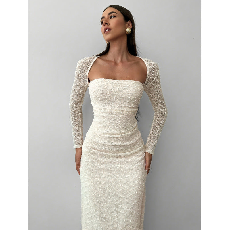 Damen Maxikleid mit transparenten Ärmeln EB