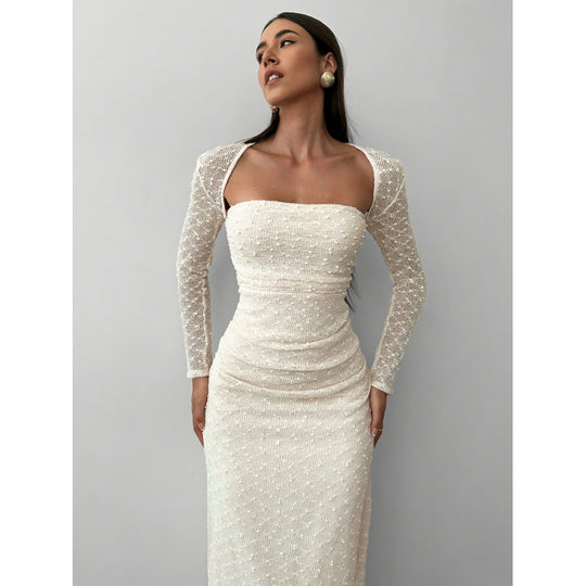Damen Maxikleid mit transparenten Ärmeln EB