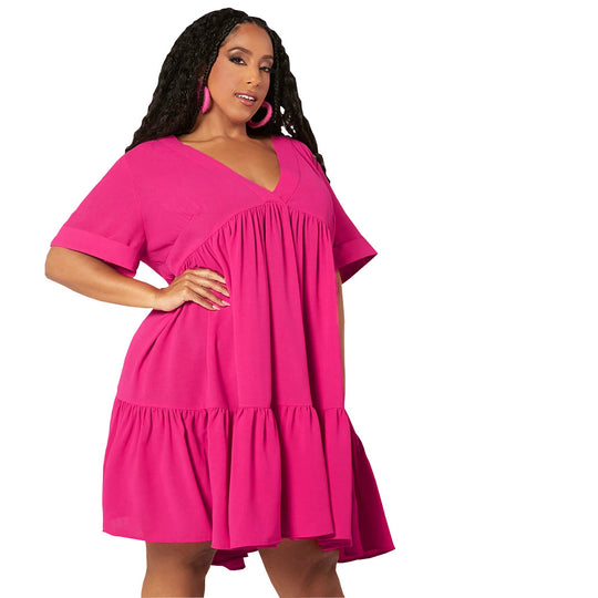 Damen lässiges Sommerkleid mit V-Ausschnitt und schwingendem Saum EB