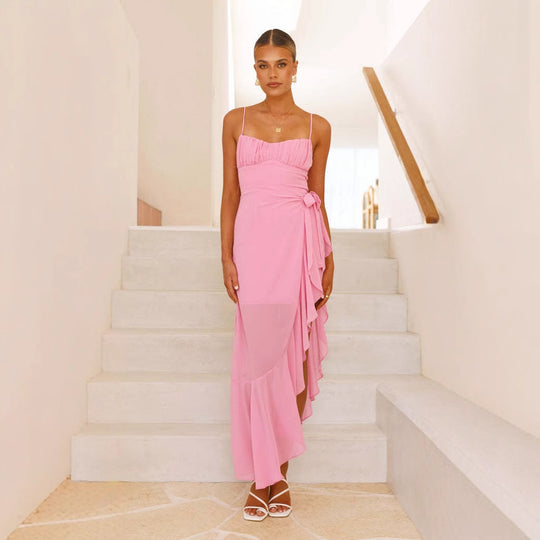 Damen Maxi-Kleid mit fließendem Schnitt und Rüschen EB
