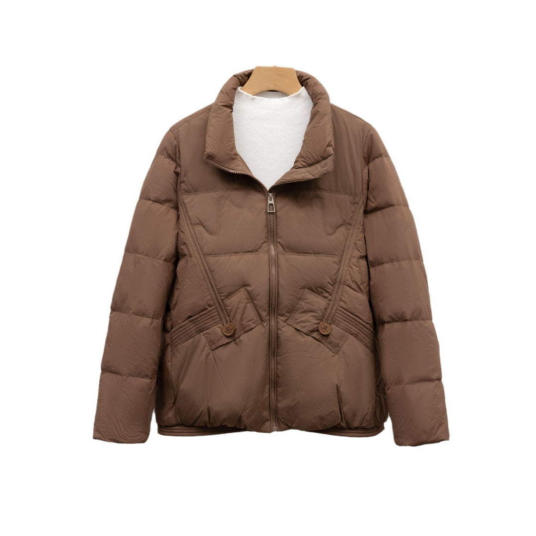 Damen gesteppte Winterjacke mit praktischen Taschen und hohem Kragen EB