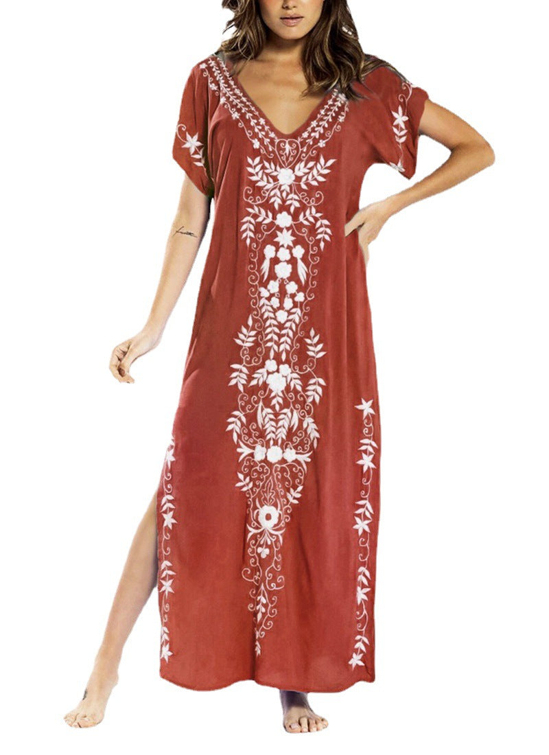 Damen Lange Strandrobe mit kunstvollen Stickdetails EB