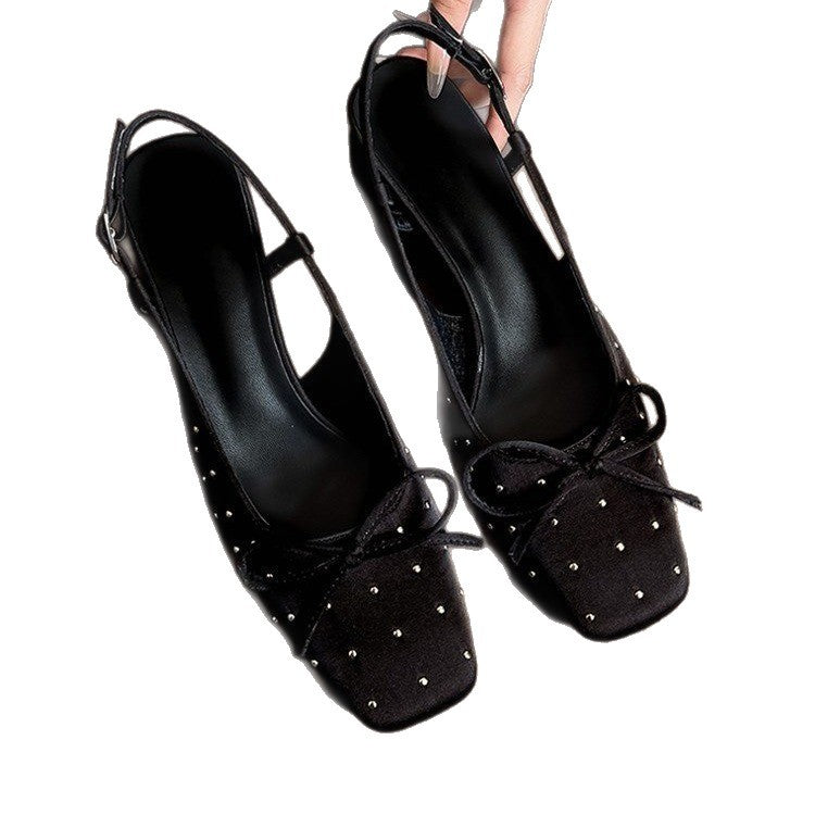 Damen Slingback Ballerinas mit funkelnden Perlen und modischem Schleifen-Detail EB
