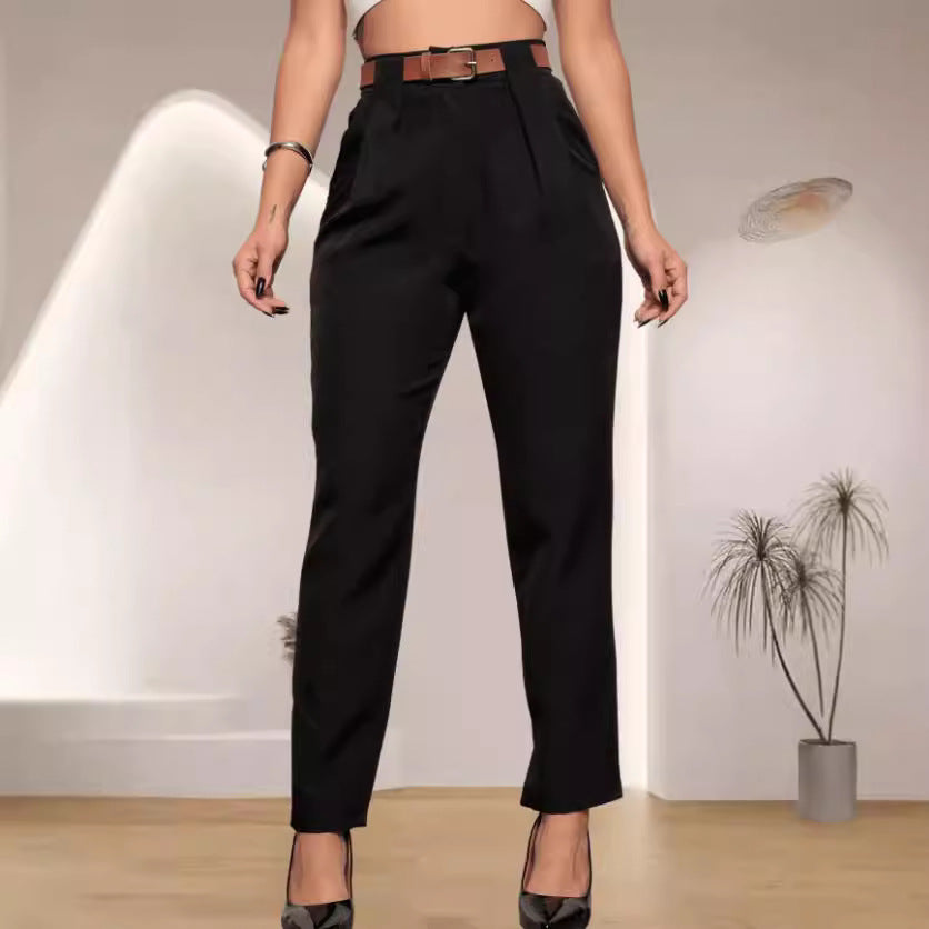 Damen elegante Hochbundhose mit Faltendetails EB