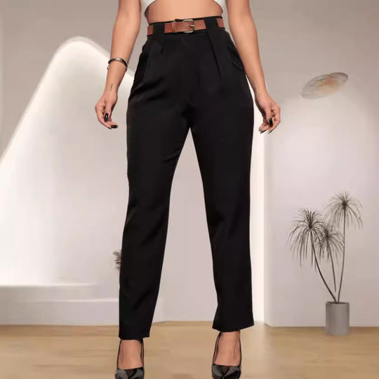 Damen elegante Hochbundhose mit Faltendetails EB