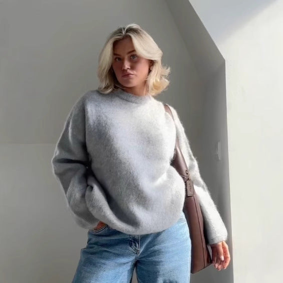 Damen Oversized Strickpullover aus weichem Material mit Rundhalsausschnitt und lockerer Passform EB