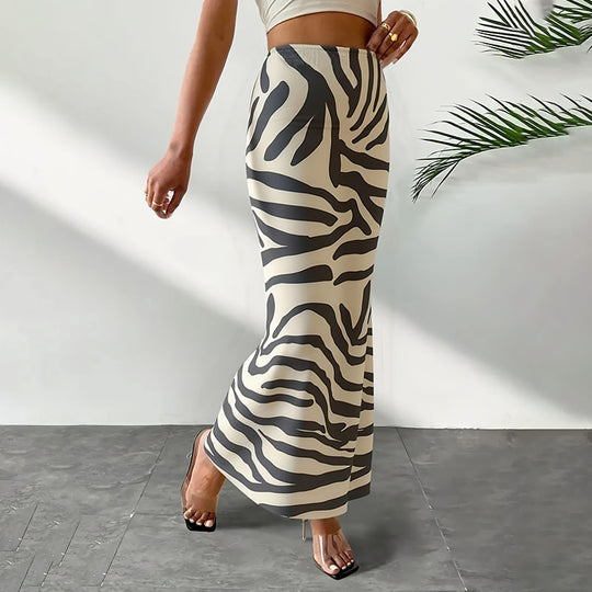 Damen Maxi-Rock mit kreativem Zebra-Muster EB