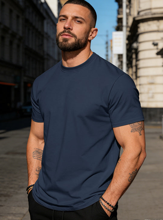 Herren nan körperbetontes hochwertiges Baumwollshirt mit Rundhalsausschnitt EB
