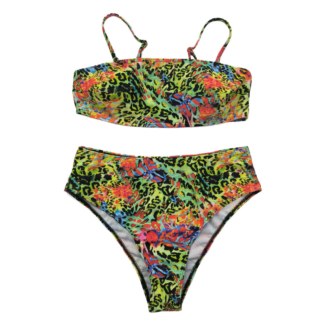 Damen Hochgeschnittener Bikini mit farbenfrohem Leopardenmuster EB