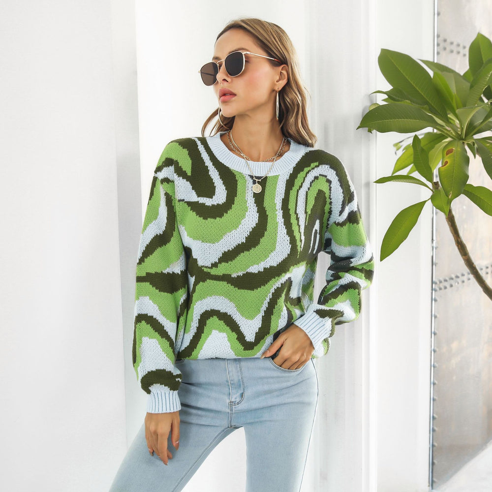 Damen lässiger Pullover mit einzigartigem Wellenmuster EB
