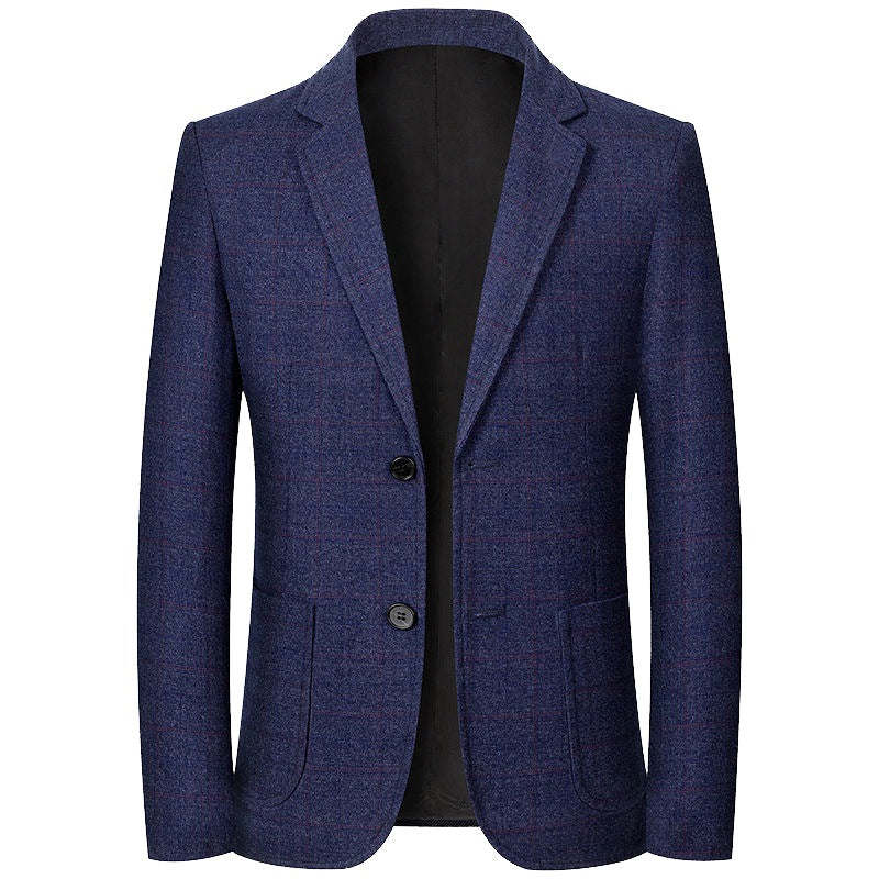 Herren Karierter halbstrukturierter Casual-Blazer aus Wollmix mit aufgesetzten Taschen EB