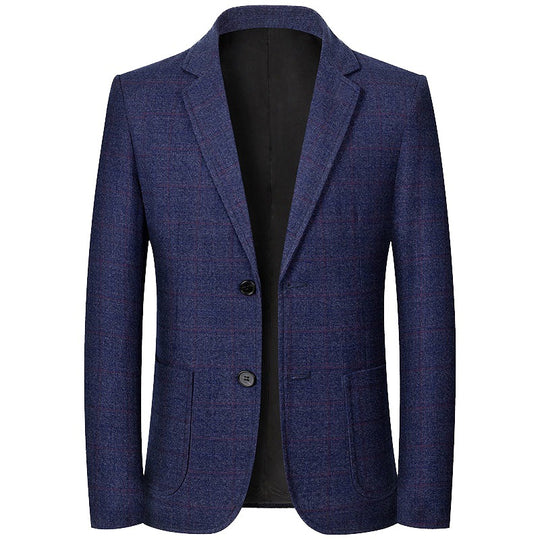 Herren Karierter halbstrukturierter Casual-Blazer aus Wollmix mit aufgesetzten Taschen EB