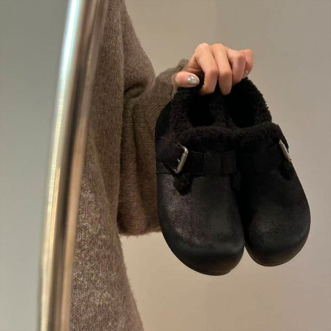 Damen Kuschelige Clogs mit weichem Kunstfell und modischem Schnallen-Design EB