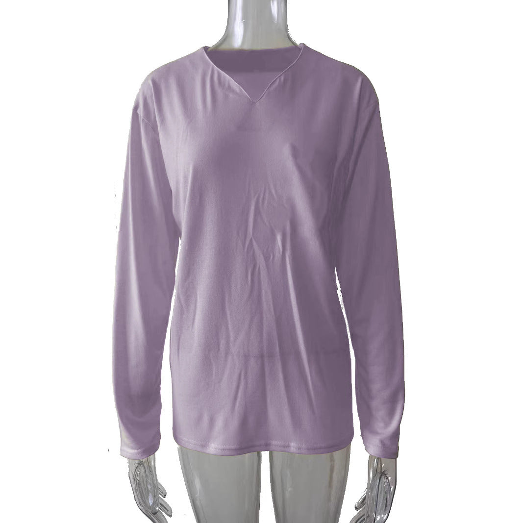 Damen nan legeres Langarmshirt mit V-Notch-Ausschnitt, Brusttasche und lockerer Oversize-Passform EB