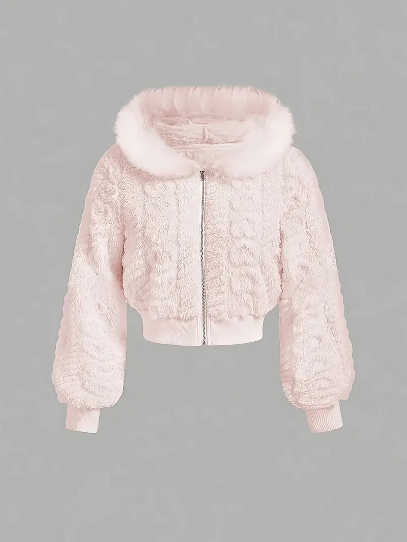 Damen Kuschelige Fleecejacke mit angeschnittenem Schnitt und Kapuze EB