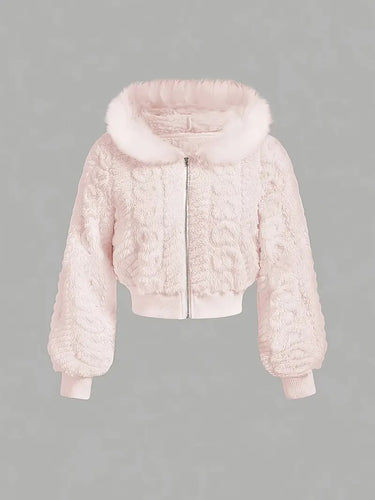Damen Kuschelige Fleecejacke mit angeschnittenem Schnitt und Kapuze EB