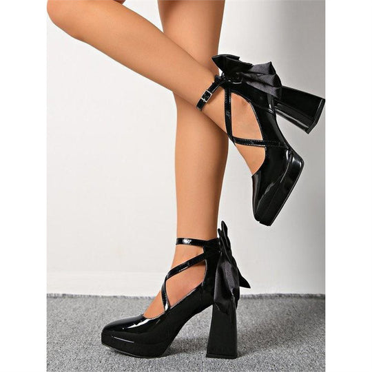 Damen elegante High Heel Schuhe mit Riemen und Schleifenverzierung EB