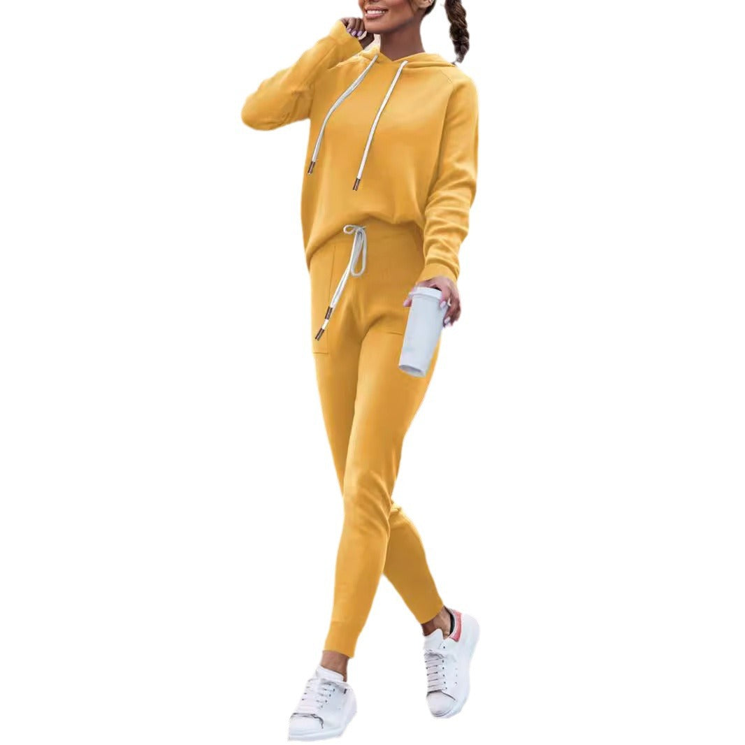Damen Lässiges Kapuzenpulli- und schmalgeschnittenes Jogginghose-Set EB