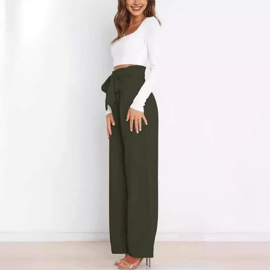 Damen Weitgeschnittene Hose mit dekorativem Bindegürtel EB