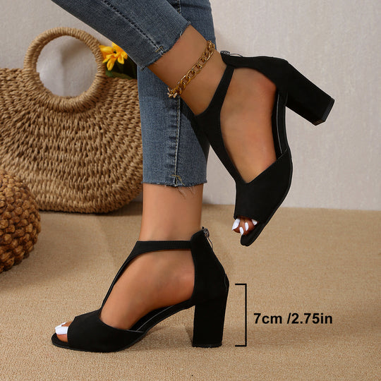 Damen Offene High Heels mit elegantem Riemendesign und komfortablem Blockabsatz EB