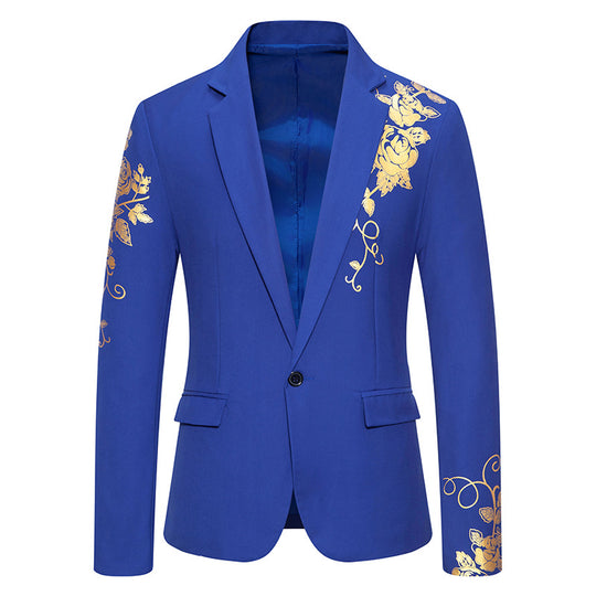 Herren nan einreihiges Sakko mit schmalem Revers und goldenem Rosenprint EB