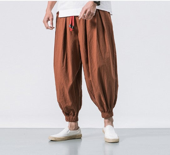Herren nan lässige Leinen-Joggerhose mit Tunnelzug, strukturierter Oberfläche und elastischen Bündchen EB