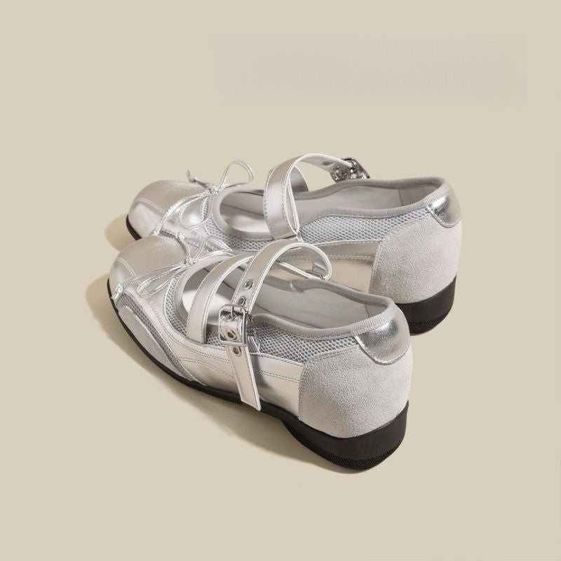 Damen Bequeme Mary-Jane-Ballerinas mit verstellbarem Schnallenriemen und rutschfester Gummisohle EB