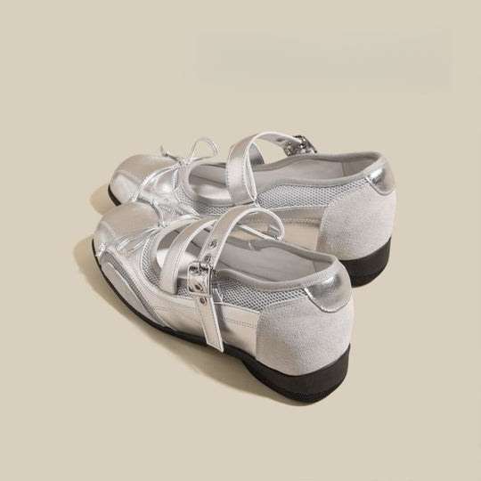 Damen Bequeme Mary-Jane-Ballerinas mit verstellbarem Schnallenriemen und rutschfester Gummisohle EB