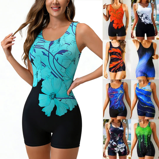 Damen Sportlicher Einteiler Badeanzug mit trendigem Grafikdesign EB
