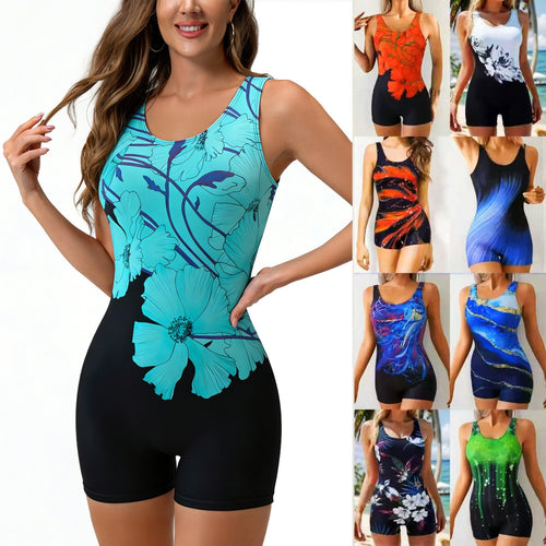 Damen Sportlicher Einteiler Badeanzug mit trendigem Grafikdesign EB