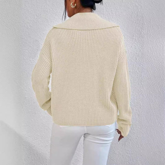 Damen gemütlicher Knit-Pullover mit Kragen EB