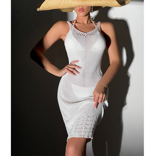 Damen elegantes Häkelkleid mit feinem Netzdesign und verstellbaren Trägern EB