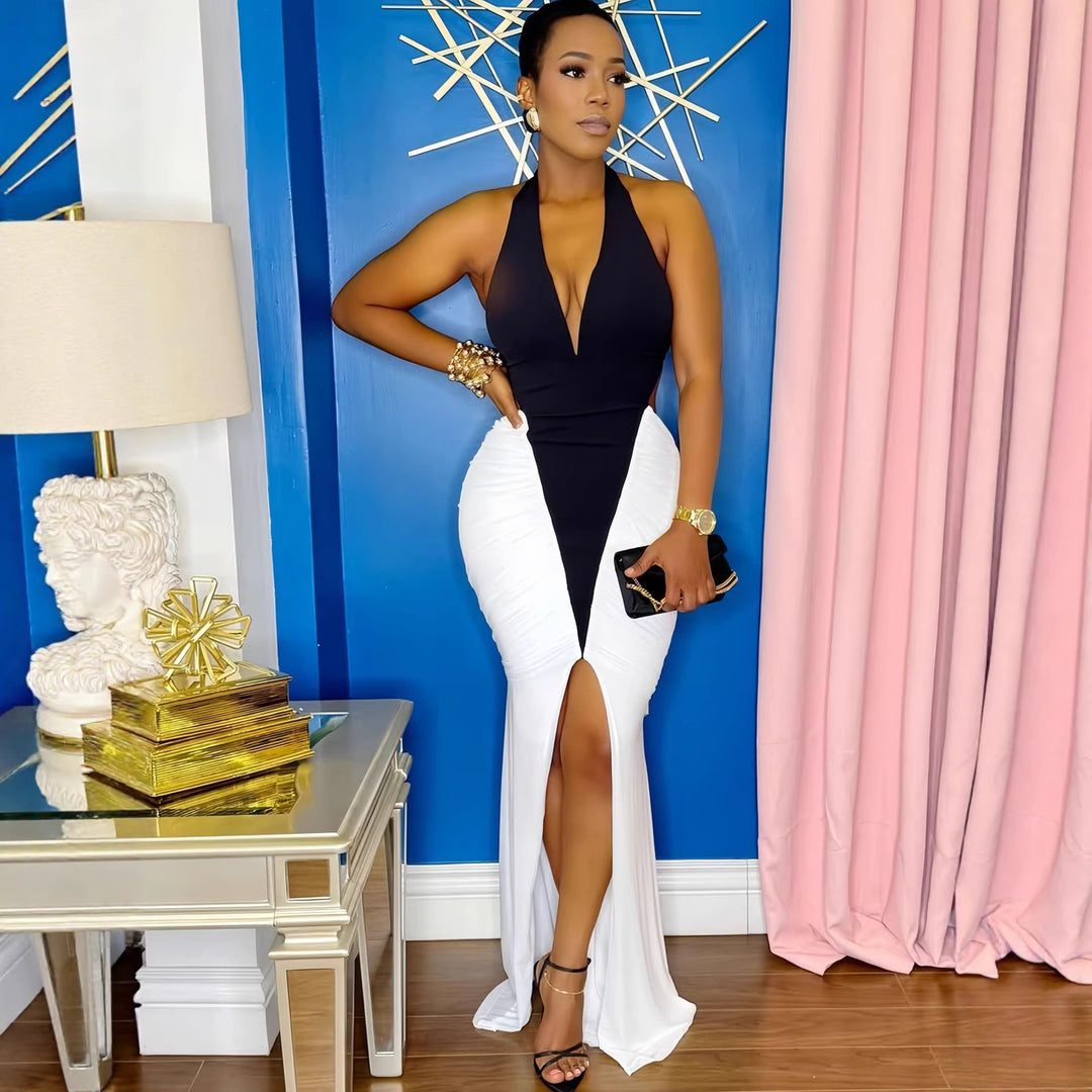 Damen Elegantes und figurbetontes Maxikleid mit Schlitz und Raffungen EB