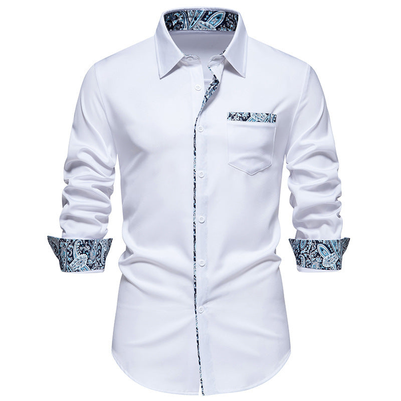 Herren elegantes Langarmhemd mit Leopardenmuster EB