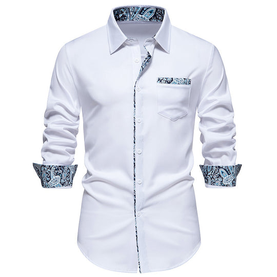 Herren elegantes Langarmhemd mit Leopardenmuster EB