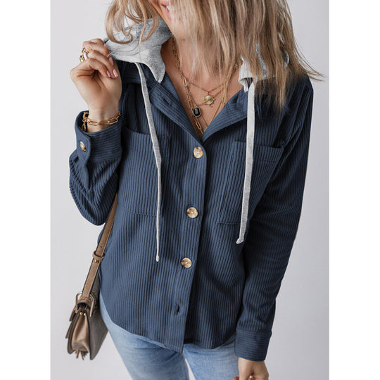 Damen lässige Hemdjacket mit Kapuze und seitlichen Taschen EB