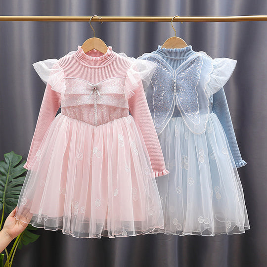 Mädchen Festkleid mit Rüschenärmel und Glitzerdetails EB