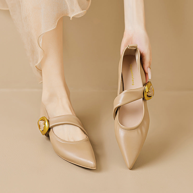 Damen elegante Ballerinas mit modernem Riemen und auffälliger Schnalle EB