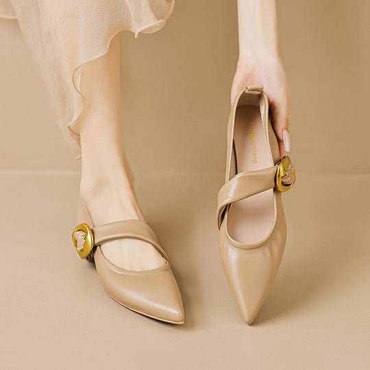 Damen elegante Ballerinas mit modernem Riemen und auffälliger Schnalle EB