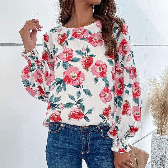 Damen Bluse mit floralen Mustern und voluminösen Ärmeln EB