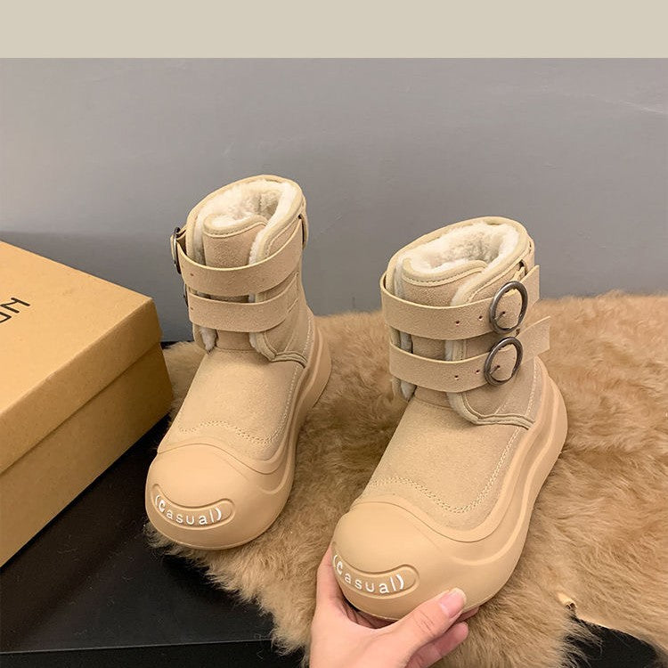 Damen Fleecegefütterte Winterstiefel mit robuster Sohle und verstellbarem Klettverschluss EB