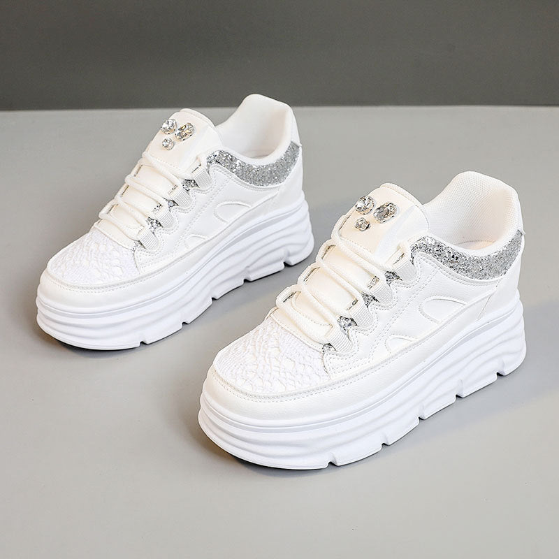 Damen modische Plateau Sneakers mit glitzernden Akzenten und ergonomischem Design EB