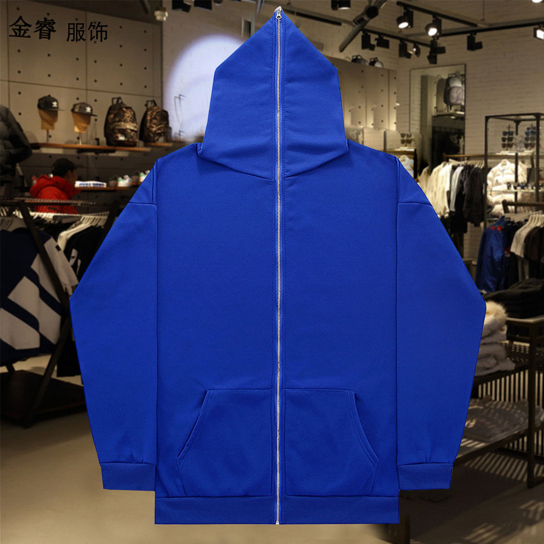 Unisex Zip-Hoodie mit durchgehendem Reißverschluss bis in spitze Kapuze, Kängurutasche und gerippten Bündchen EB