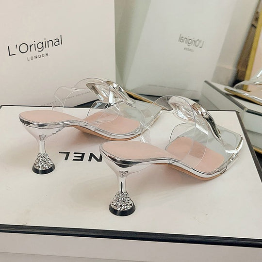 Damen Elegante Mules mit transparentem Riemendesign EB