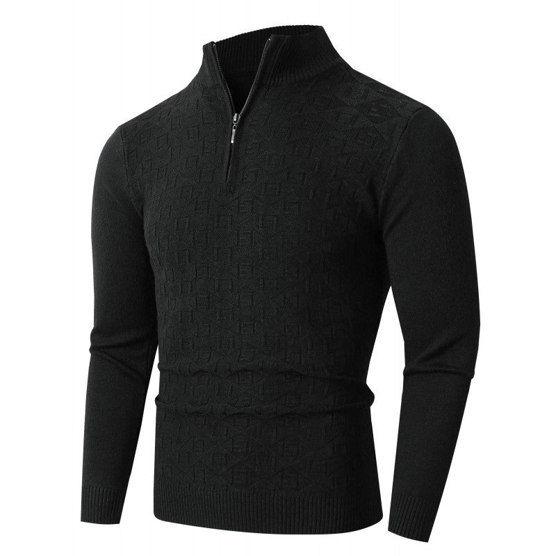 Herren Strickpullover mit modernem Zopfmuster und Halbreißverschluss EB